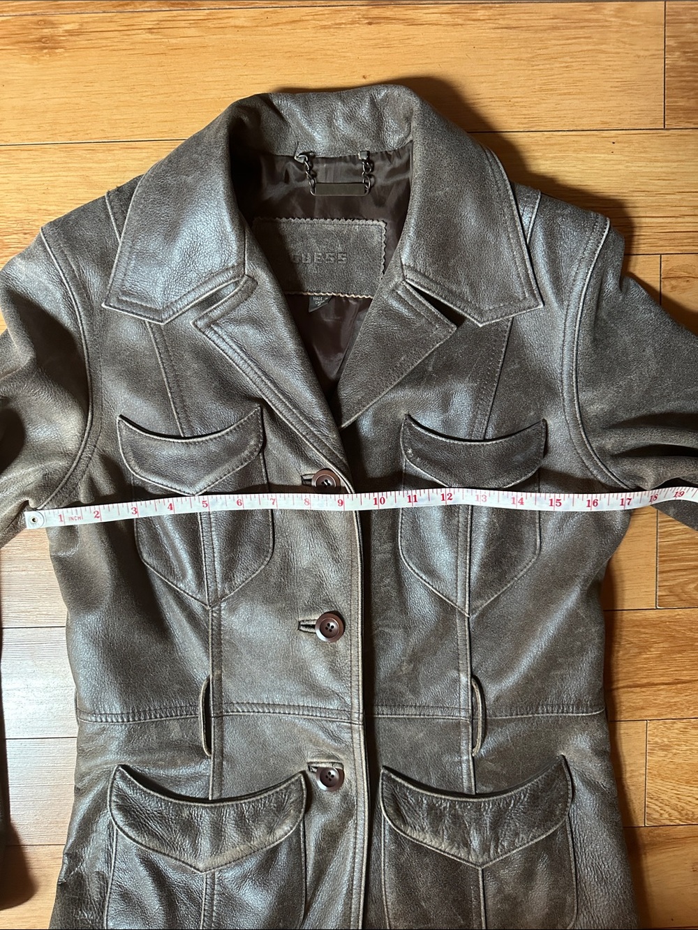 Y2K Guess Brown Long Leather Trench Coat SMALL - Picture 10 of 12